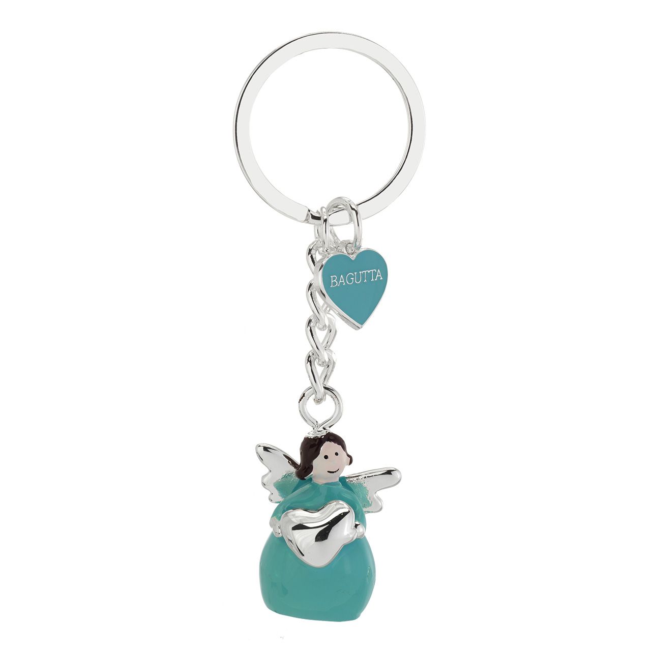 PORTACHIAVI ANGELO METALLO SILVER PLATED AZZURRO CON CUORE